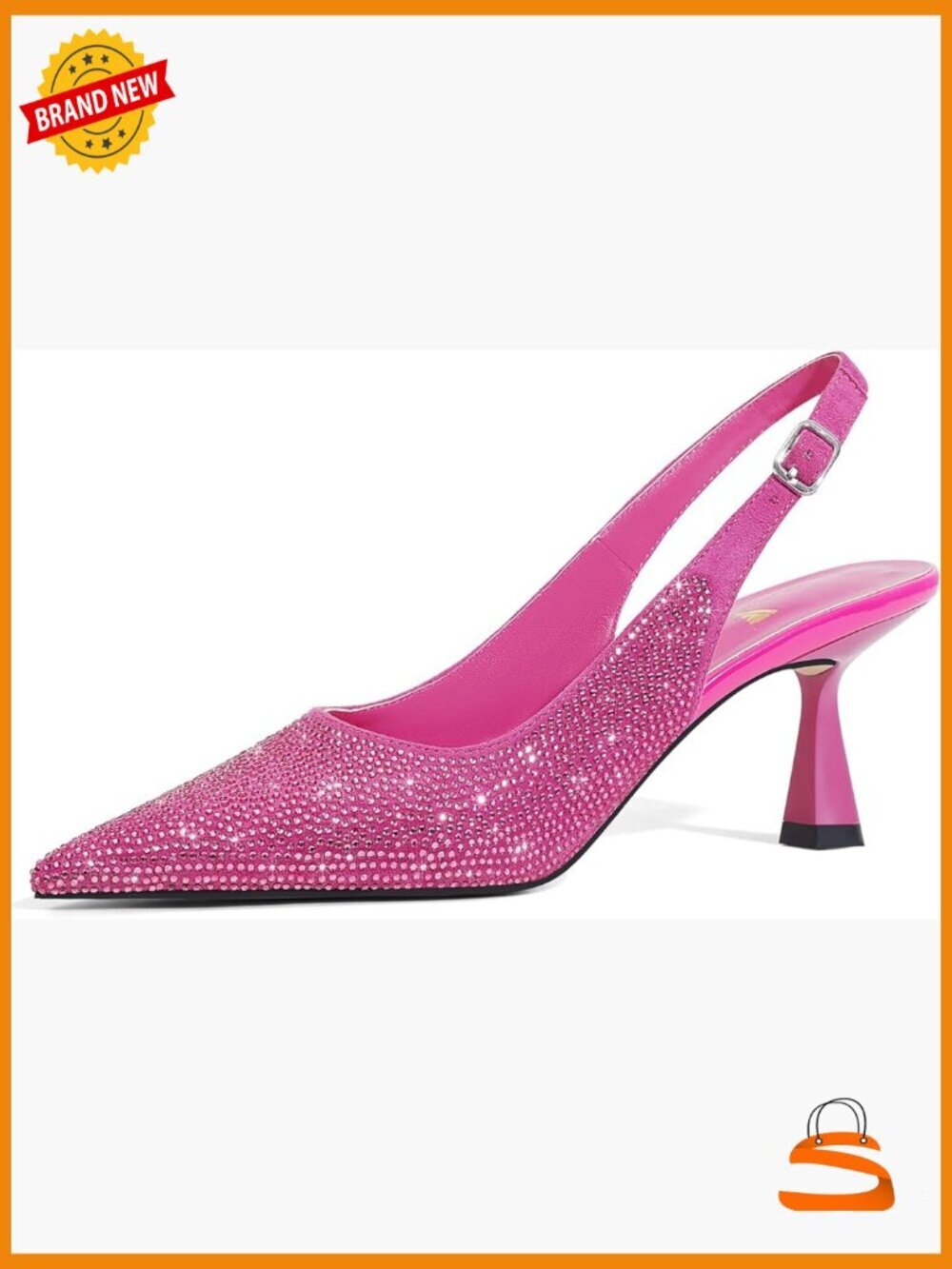 Rhinestone Pointed Toe Kitten Heel Slingback Pumps Closed Toe Sparkly Dress